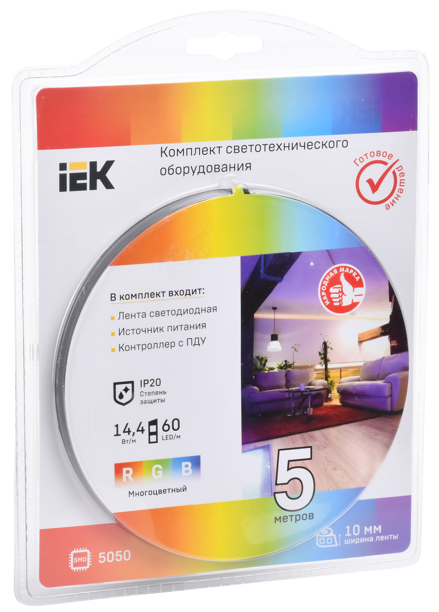 Комплект светодиодной подсветки Сделай сам IEK, лента LED 5м LSR-5050RGB60-14,4-IP20-12В