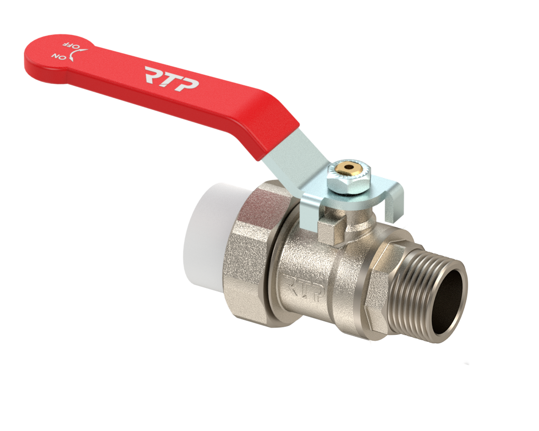 Кран шаровой латунный 20x1/2 с переходом на трубу PPR наруж. резьба рычаг RTP