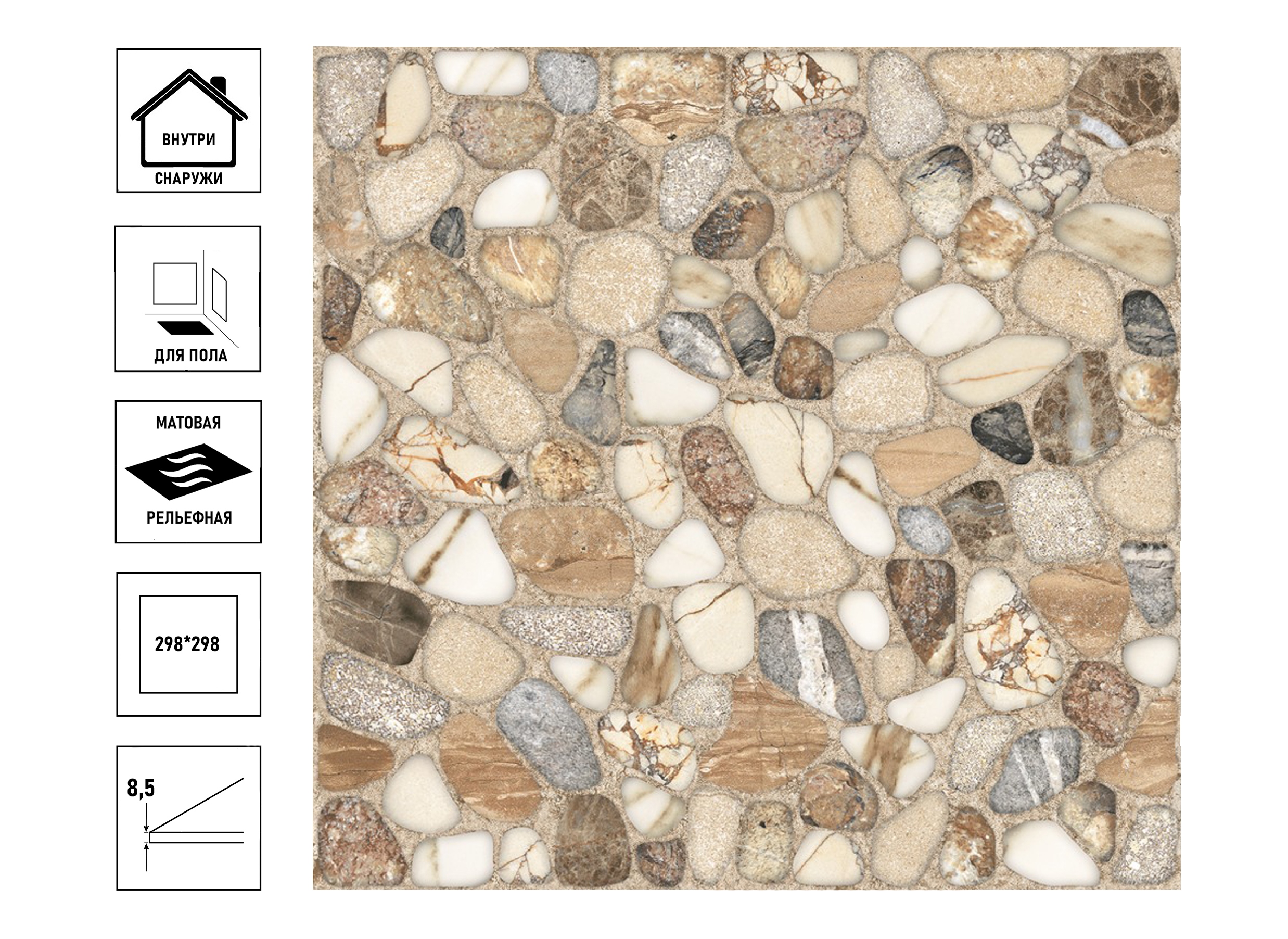 Керамический гранит Cersanit JackStone 29,8х29,8см, многоцветный