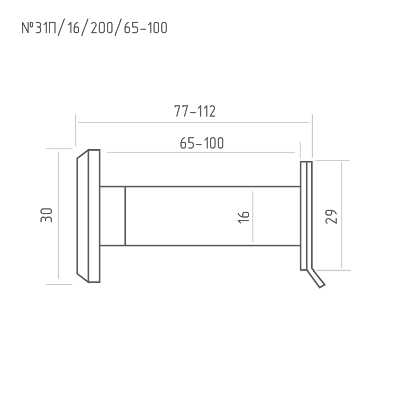 Глазок дверной со шторкой №31П/16/200/65-100 - Хром