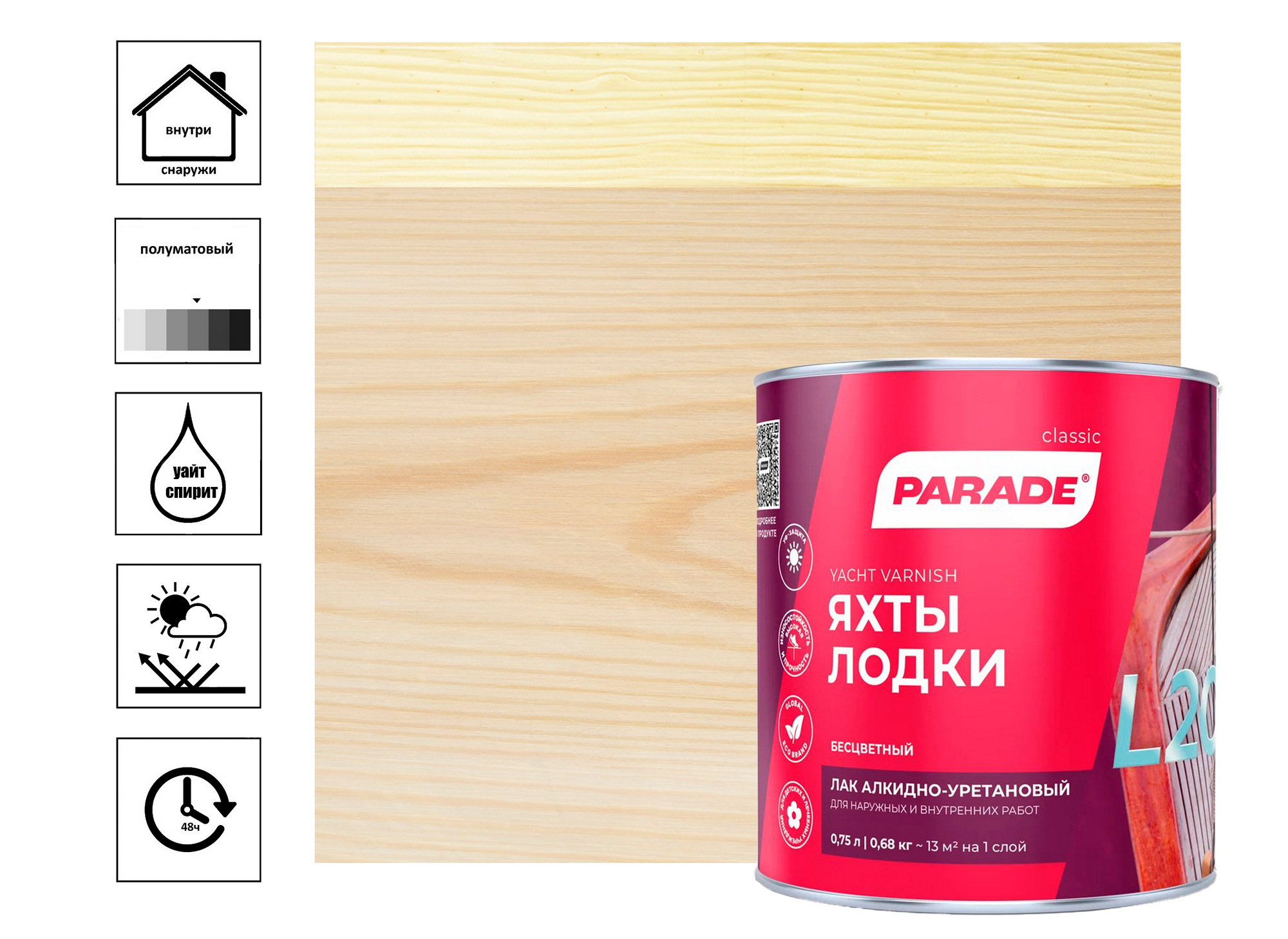 Лак алкидно-уретановый Parade L20 яхтный полуматовый 0,75 л