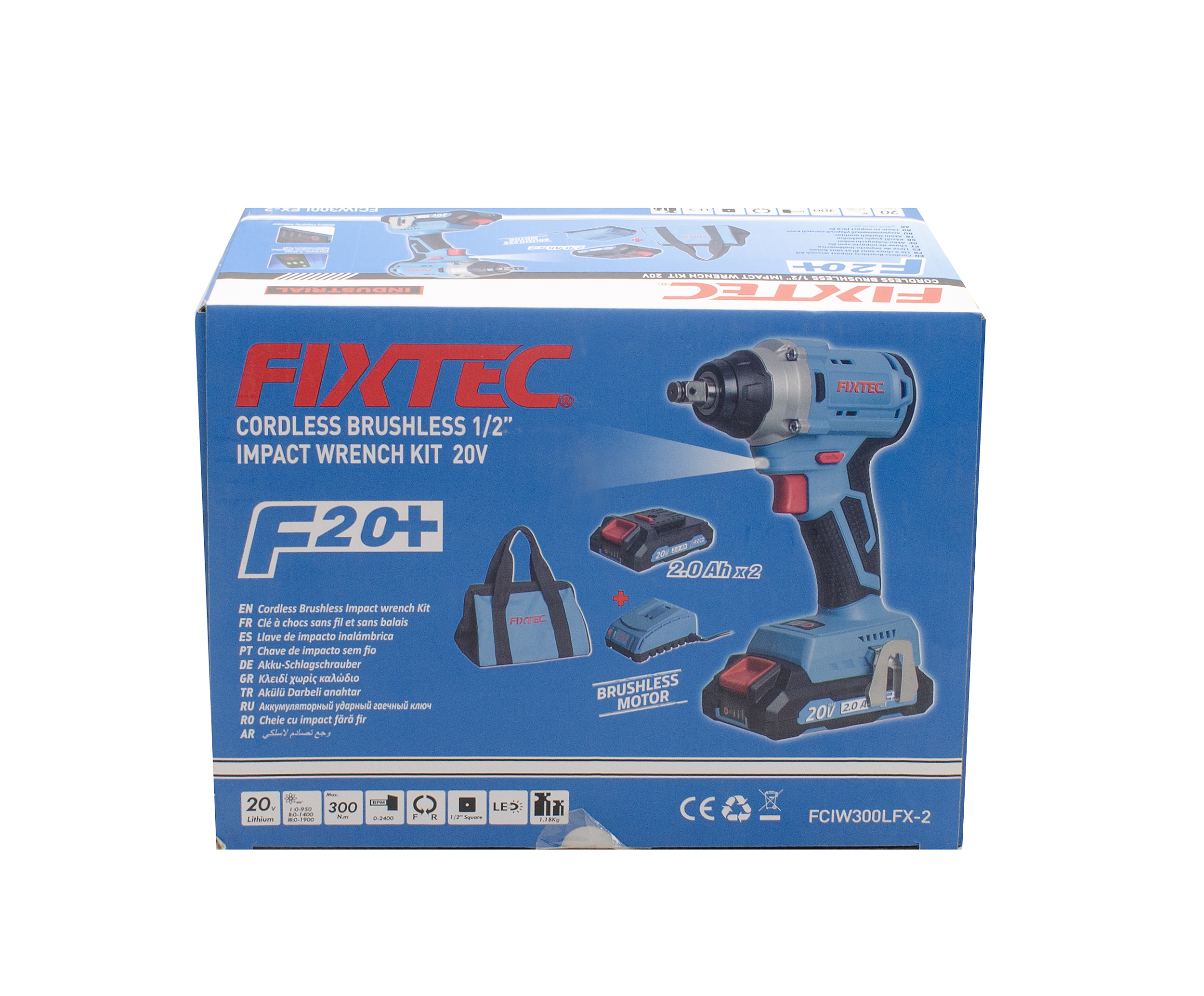 Гайковерт аккумуляторный Fixtec FCIW300LFX-2  20 В, 2 А/ч, Li-ion, безщеточный ,2 аккумулятора, удар