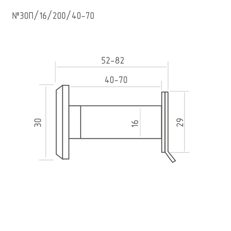 Глазок дверной со шторкой №30П/16/200/40-70 - Хром