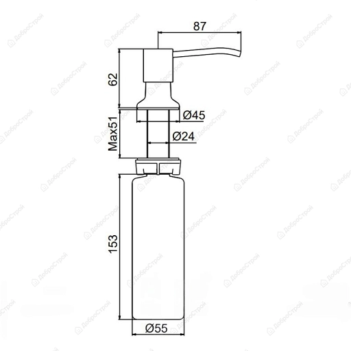 Дозатор для мойки F408-8 встроенный, пластик, белый, 300 мл