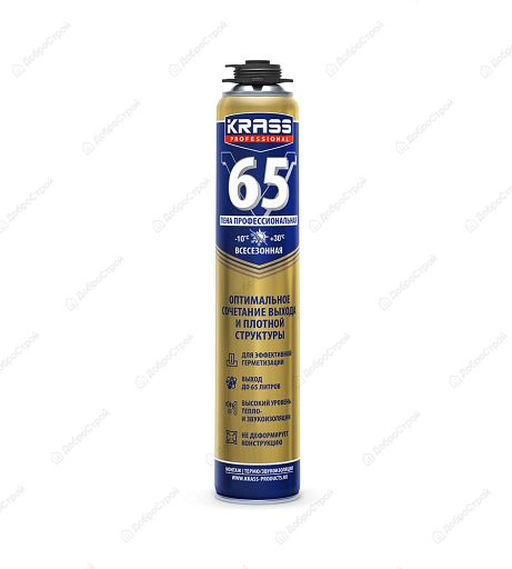 Пена монтажная Krass Professional V65 пистолетная, всесезонная 0,82 л